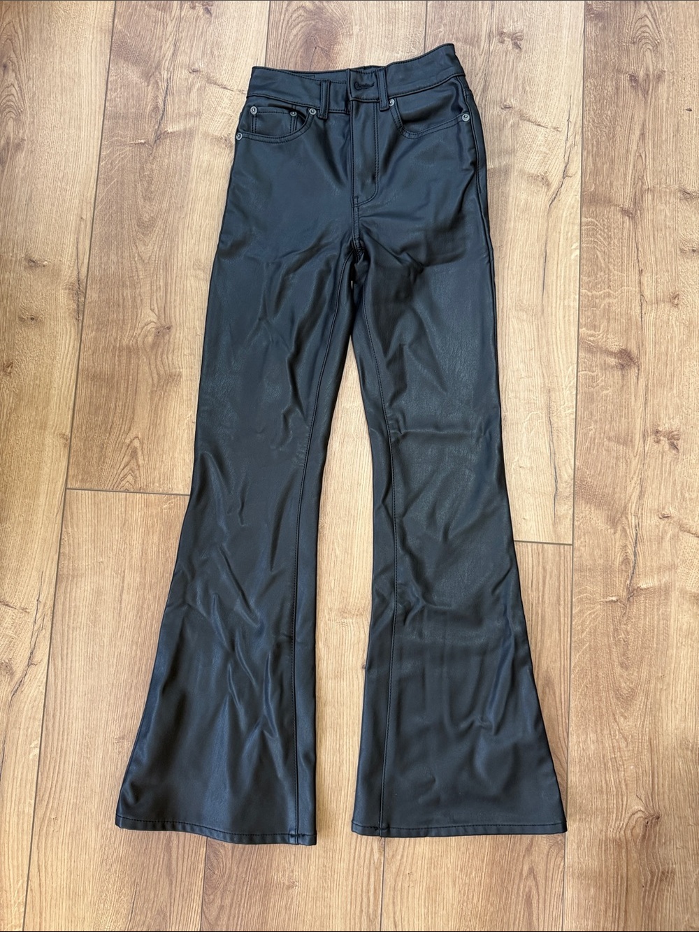 American Eagle Black Faux Leather-Look Stretch Waistband Pants